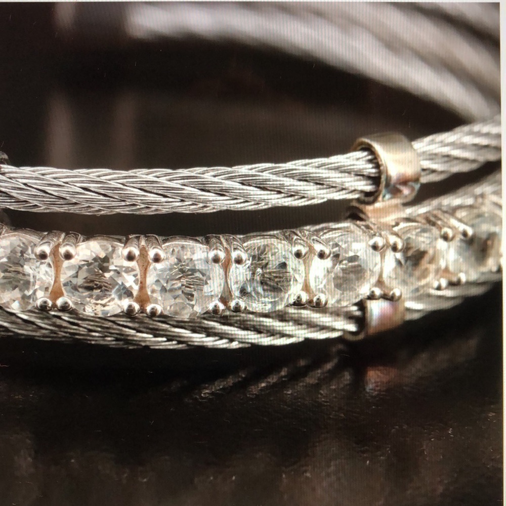 Topaz & Stainless Steel/Sterling Cable Cuff